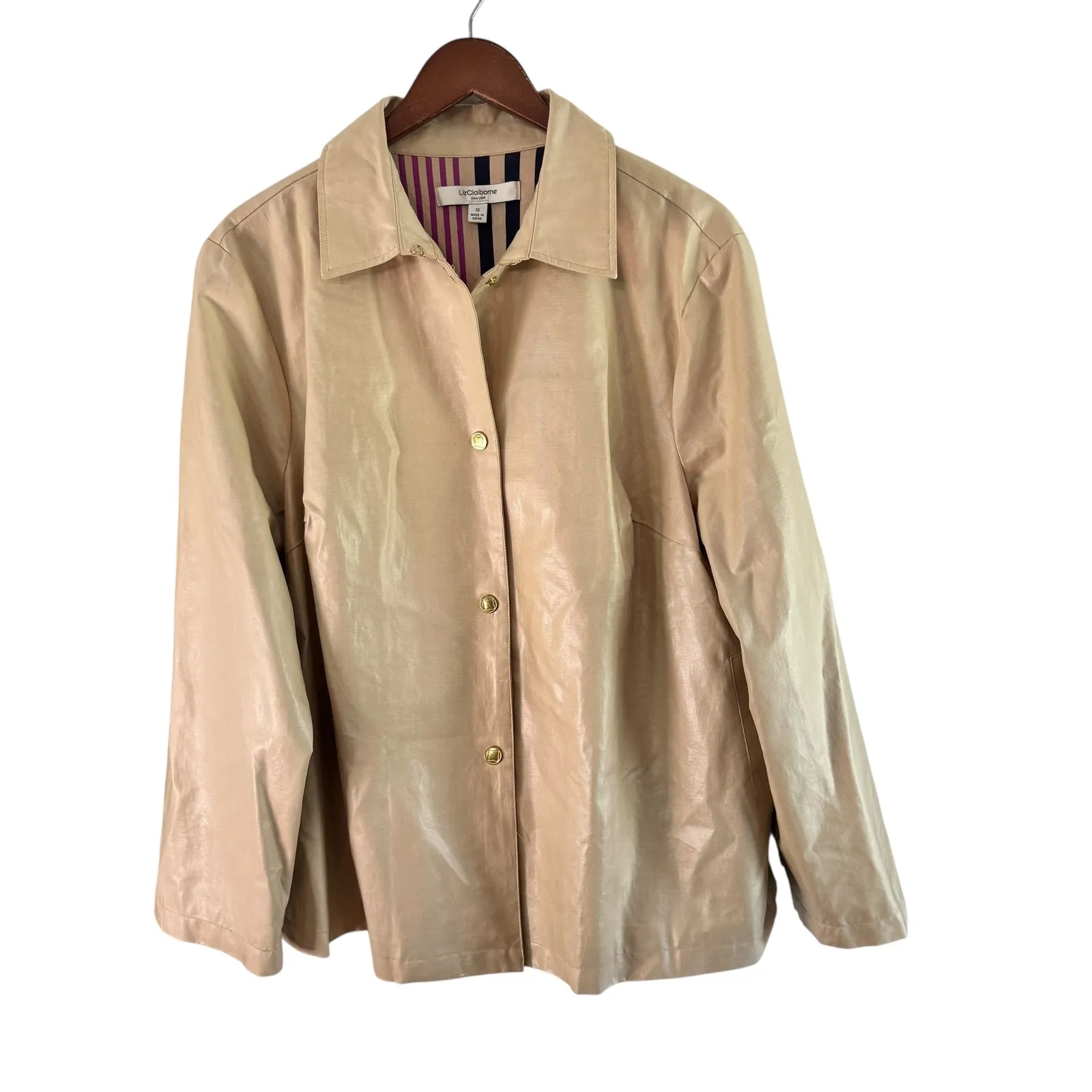Liz Claiborne  Faux Leather Jacket Button‎ Front Collared Tan 1X - Image 9