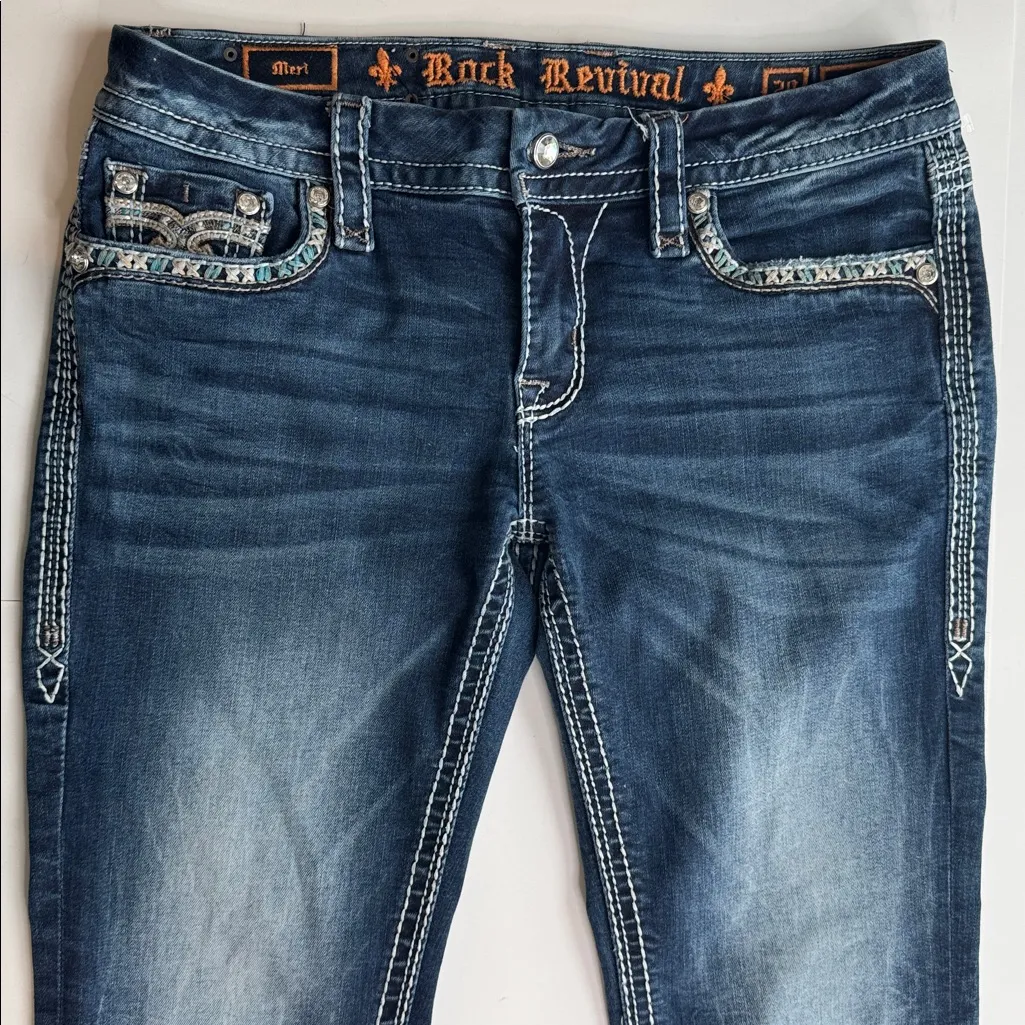 Rock Revival Meri Low Rise Crop Jeans with Embellished Pockets Size 29 - Image 3