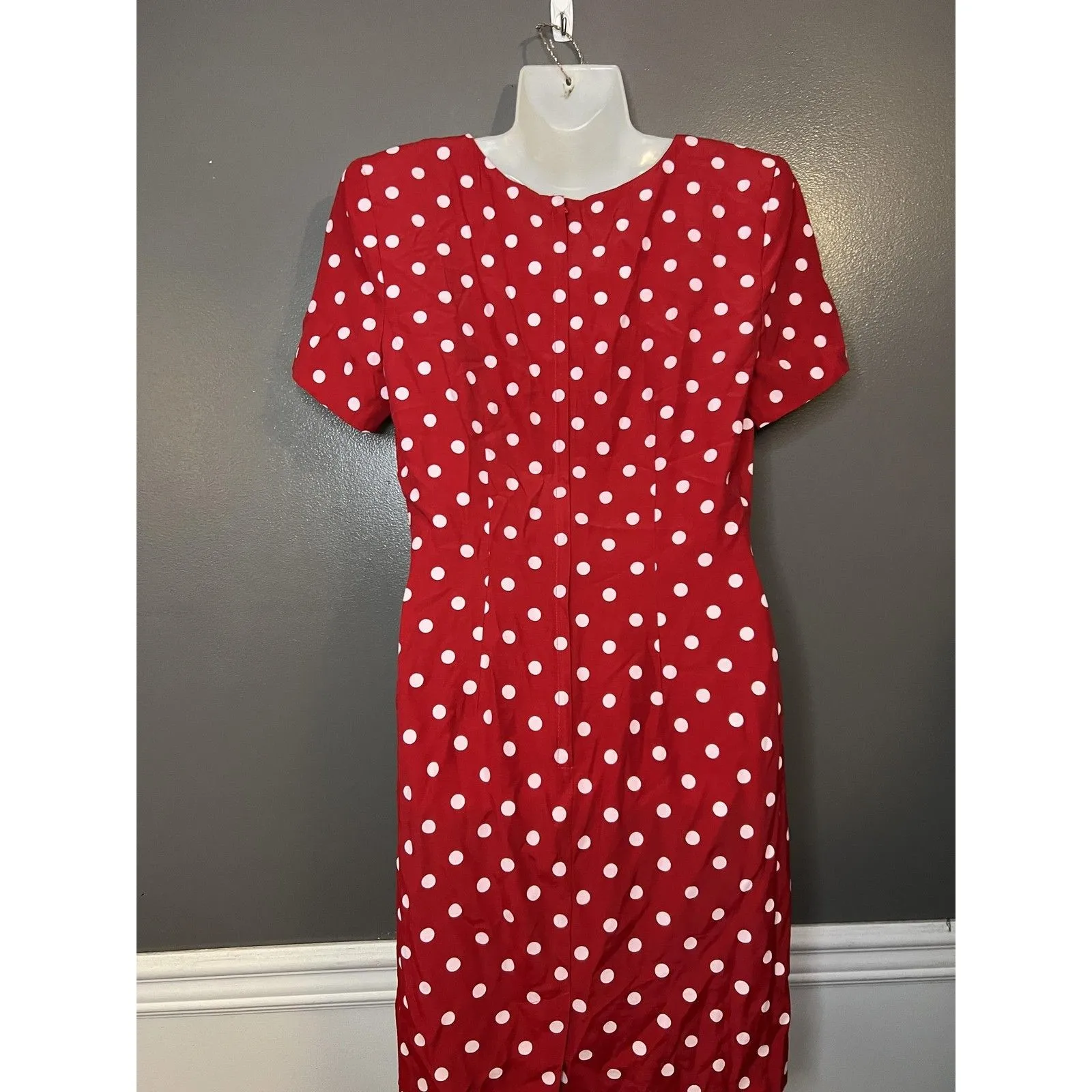 My Michelle Dress Womens 9/10 Red White Polka Dot Short Sleeve Retro Knee Length - Image 6