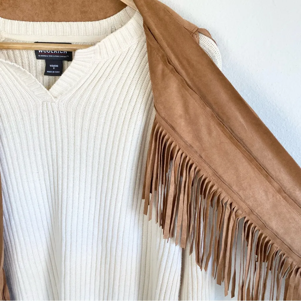 Western Camel Brown Faux Suede Fringe Collar Vest New Cowgirl Costume Halloween - Image 5