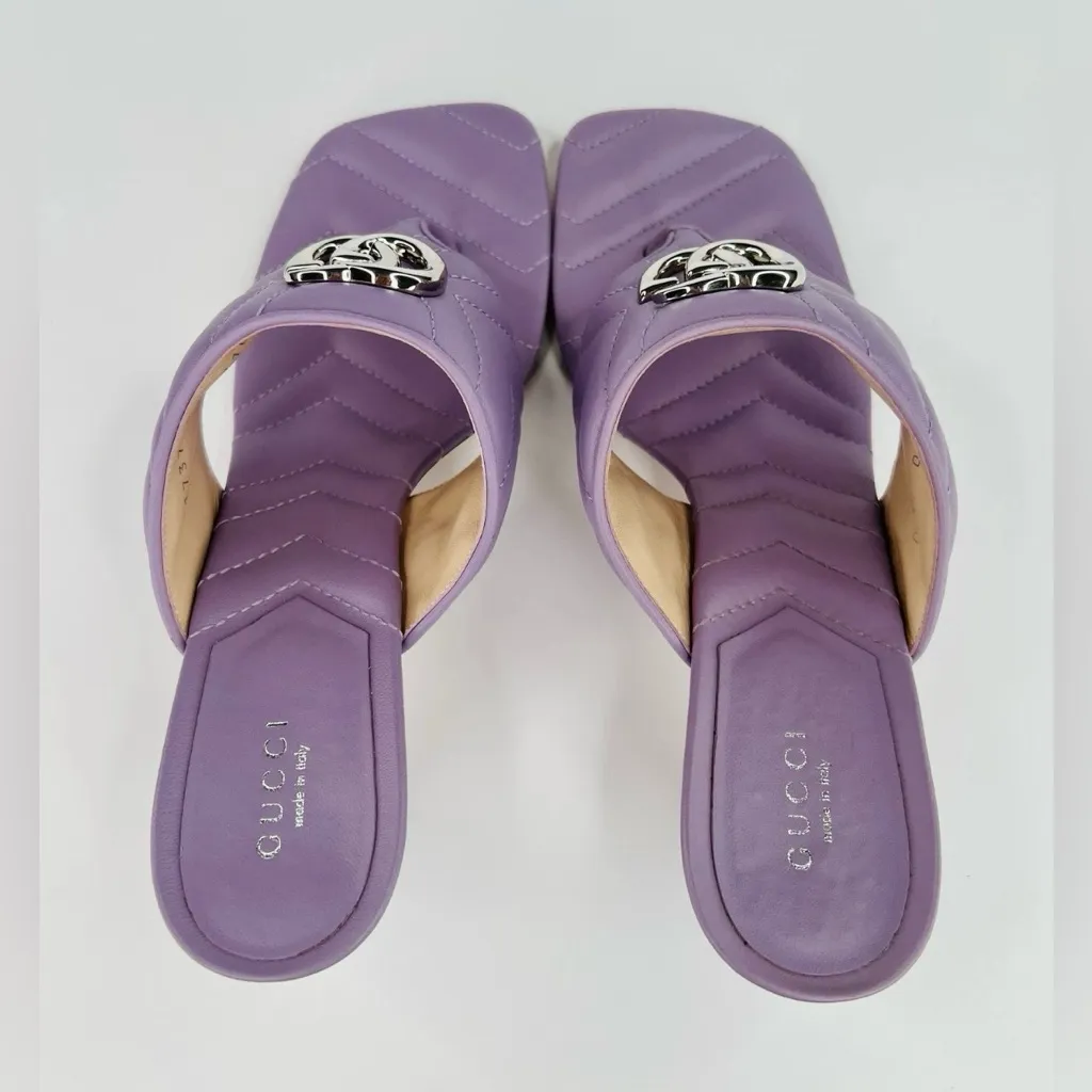 Gucci Marmont Double G Chevron GG Logo Thong Mule Kitten Sandals Size EU 40 - Image 11