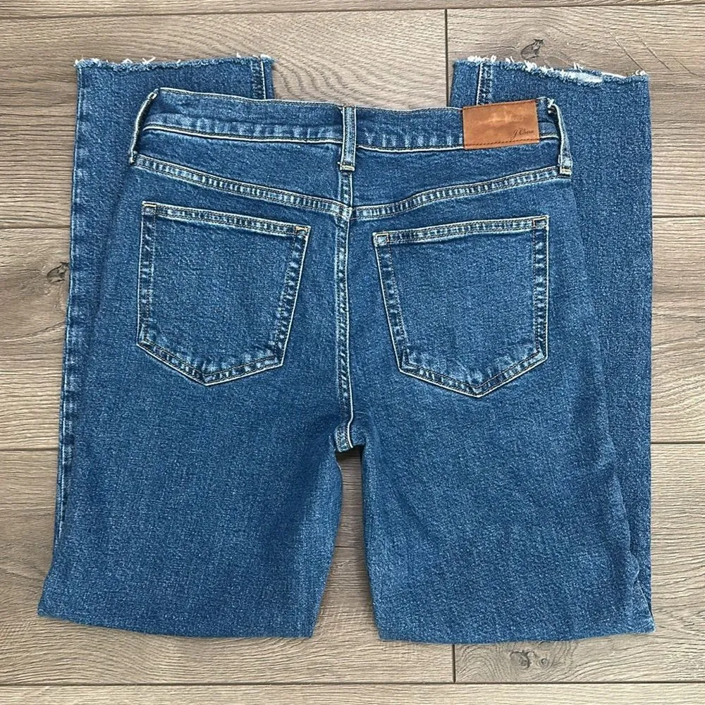 J. Crew 90’s Classic Straight High Rise Full Length Crop Stretch Blue Jeans Size - Image 4