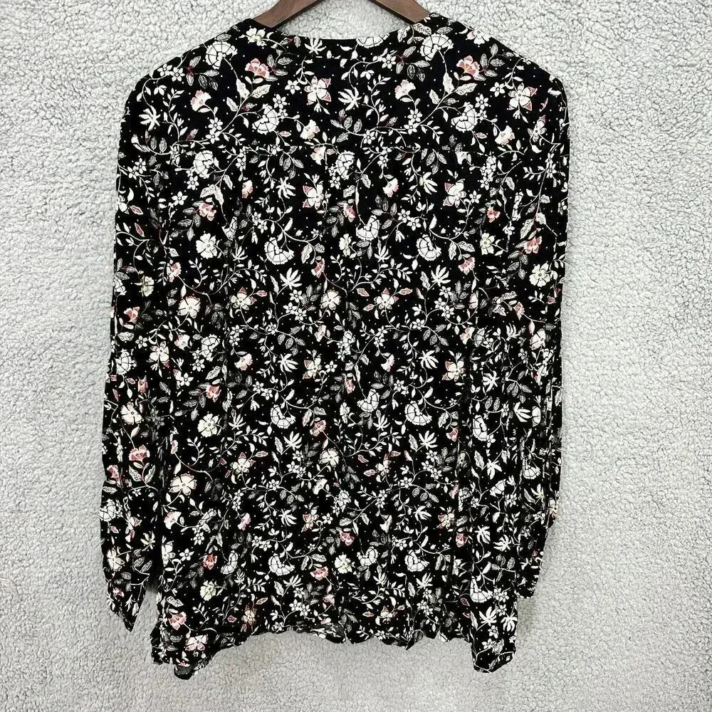 Old Navy ditsy floral top womens large black‎ oversized tassel cottagecore boho - Image 7