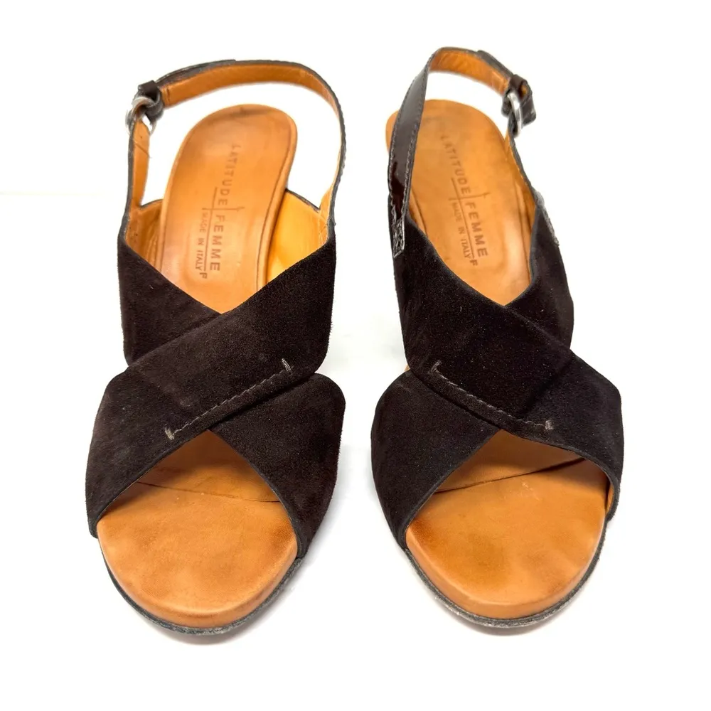 LATITUDE FEMME, brown suede sandals, made in Italy, size large 39 - Image 5