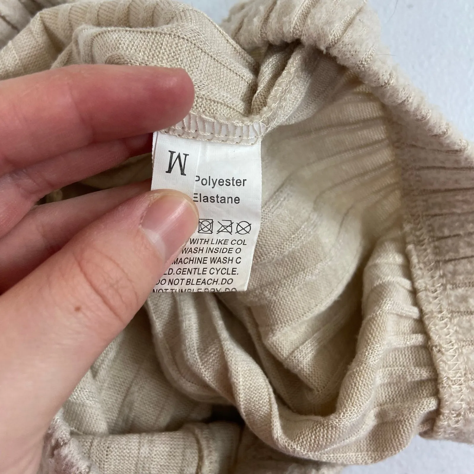 Women's beige soft ribbed pull on drawstring high waisted lounge pajama pants M Size M - Image 6