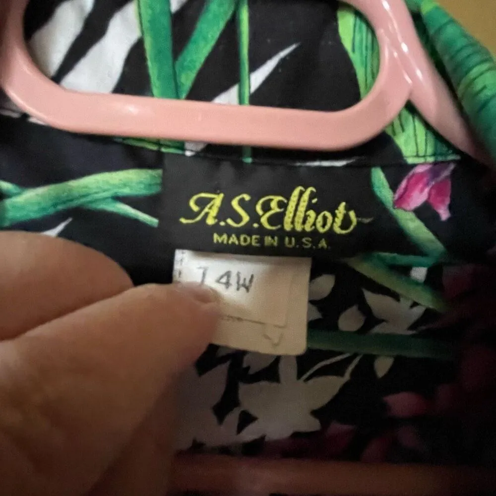 Vintage A.S.Elliot size 14 made in U.S.A. 2 piece tropical dress. Green - Image 6