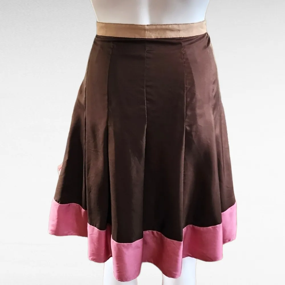 Gap Brown & Pink Y2K Colorblock Silk Pleated Skirt Size 6 - Image 4