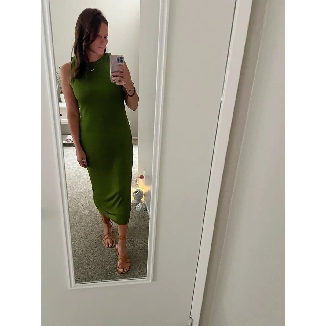 ATLEIN Green Crewneck Sleeveless Knit Midi Layered Bodycon Sheath Dress Size XS - Image 14