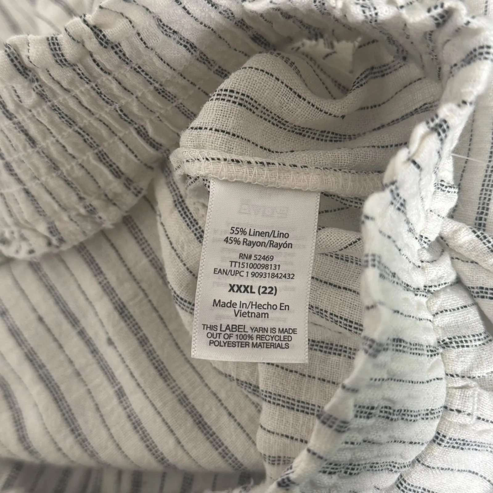 Time & Tru Plus Size Linen Blend Wide Leg Pants Size 22 Coastal Beach NEW White - Image 6