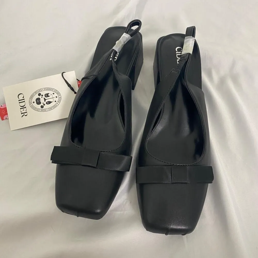 Cider Coquette Bow Bowknot Mary Jane Ballerina Sling Backs Black NWT US 8.5 - Image 3