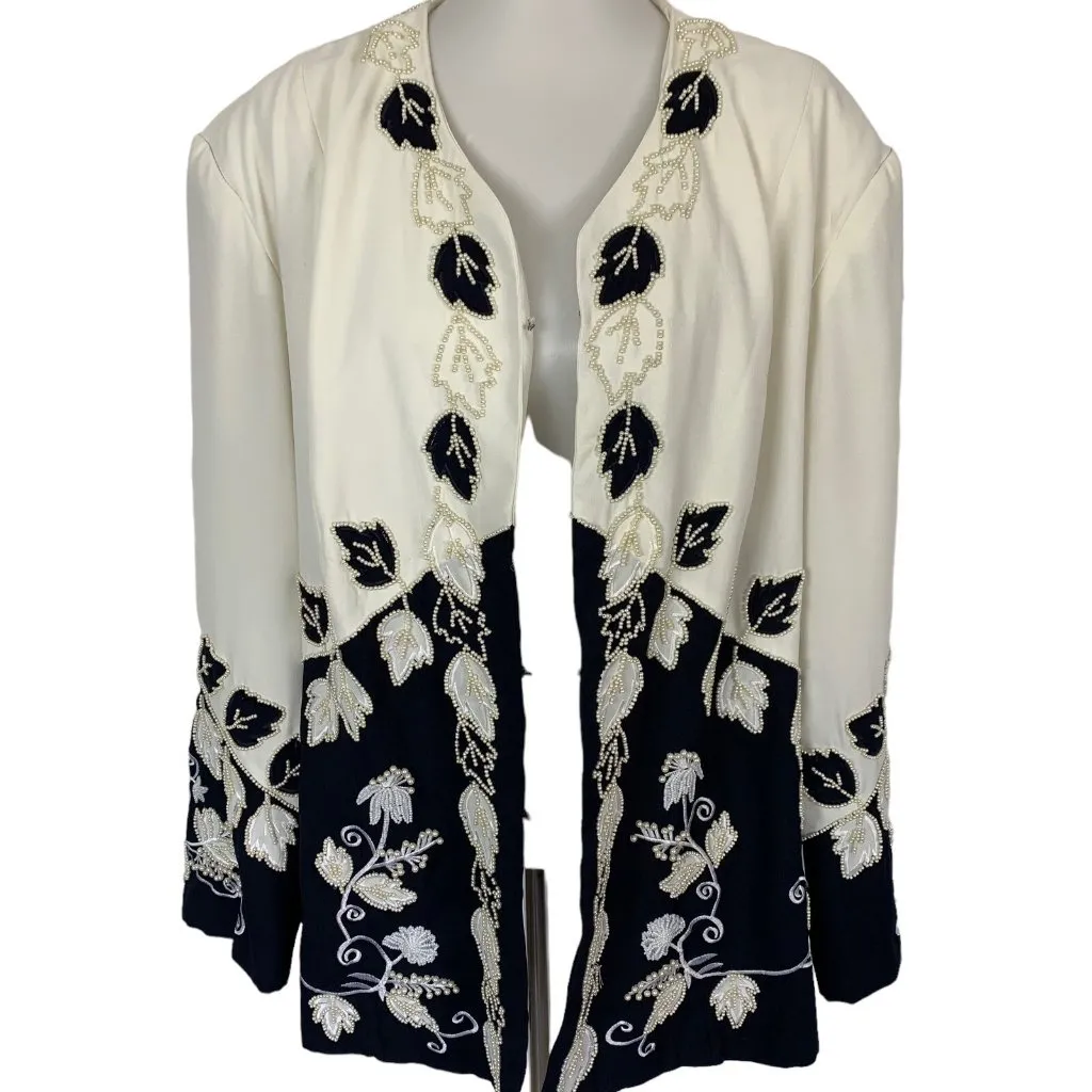 Katherine Bishop Cardigan 26W Beaded Navy White‎ Plus Size Elegant Evening - Image 2