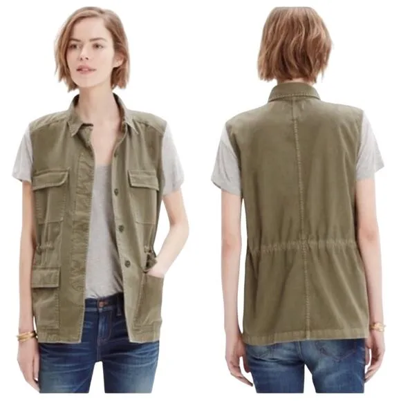 Madewell | S | Army Green Oversized Cinch Waist Sleeveless Utility Cargo Vest - Image 2