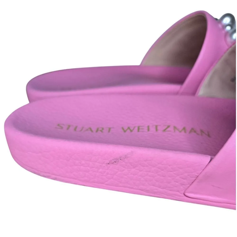 Stuart Weitzman Goldie Faux Pearl Studded Pool Slides pink size 7. - Image 7