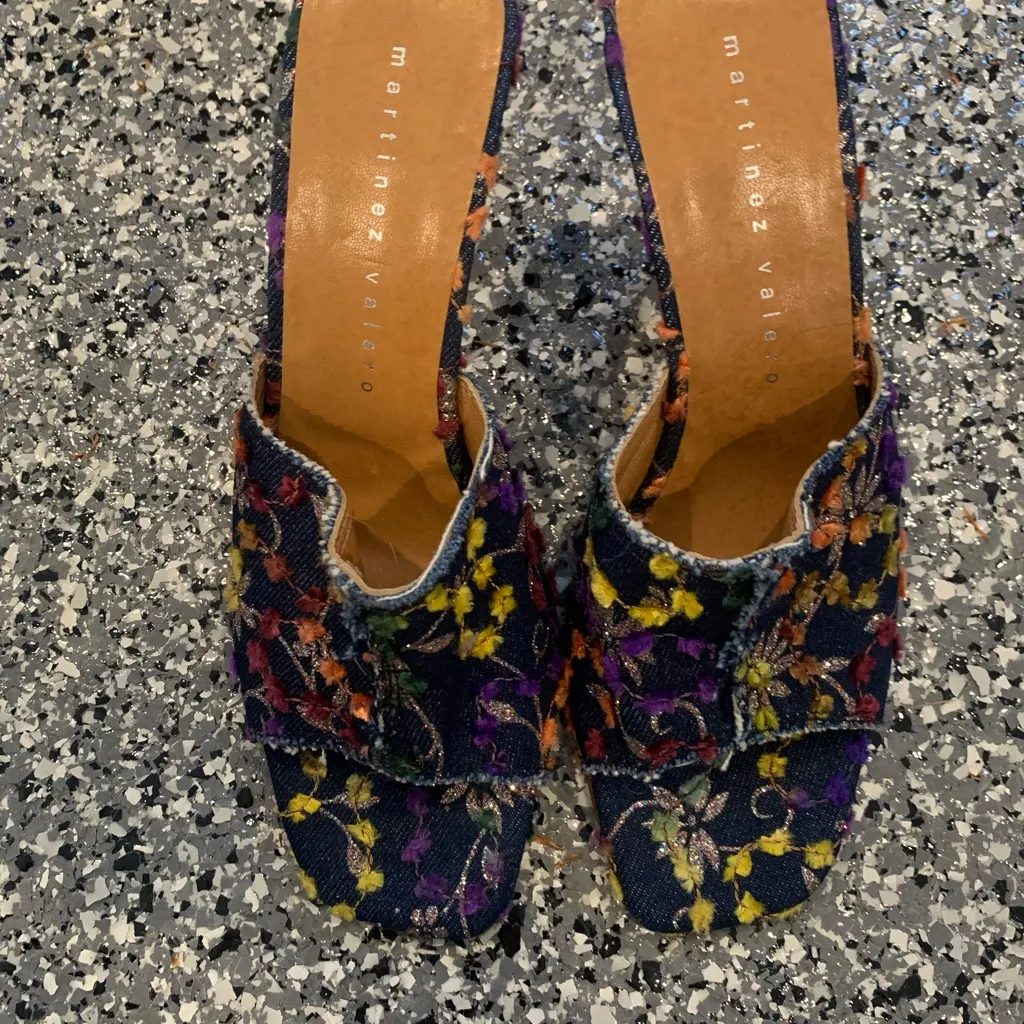PRELOVED MARTINEZ VALERO DENIM FLORAL MULES Blue Size 8 - Image 2