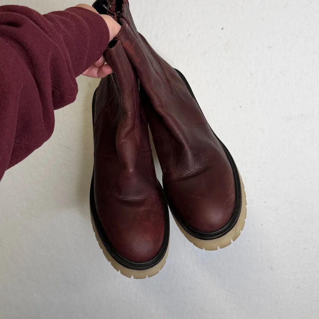 Free People James Wine Leather Platform Heeled Boots - Image 7