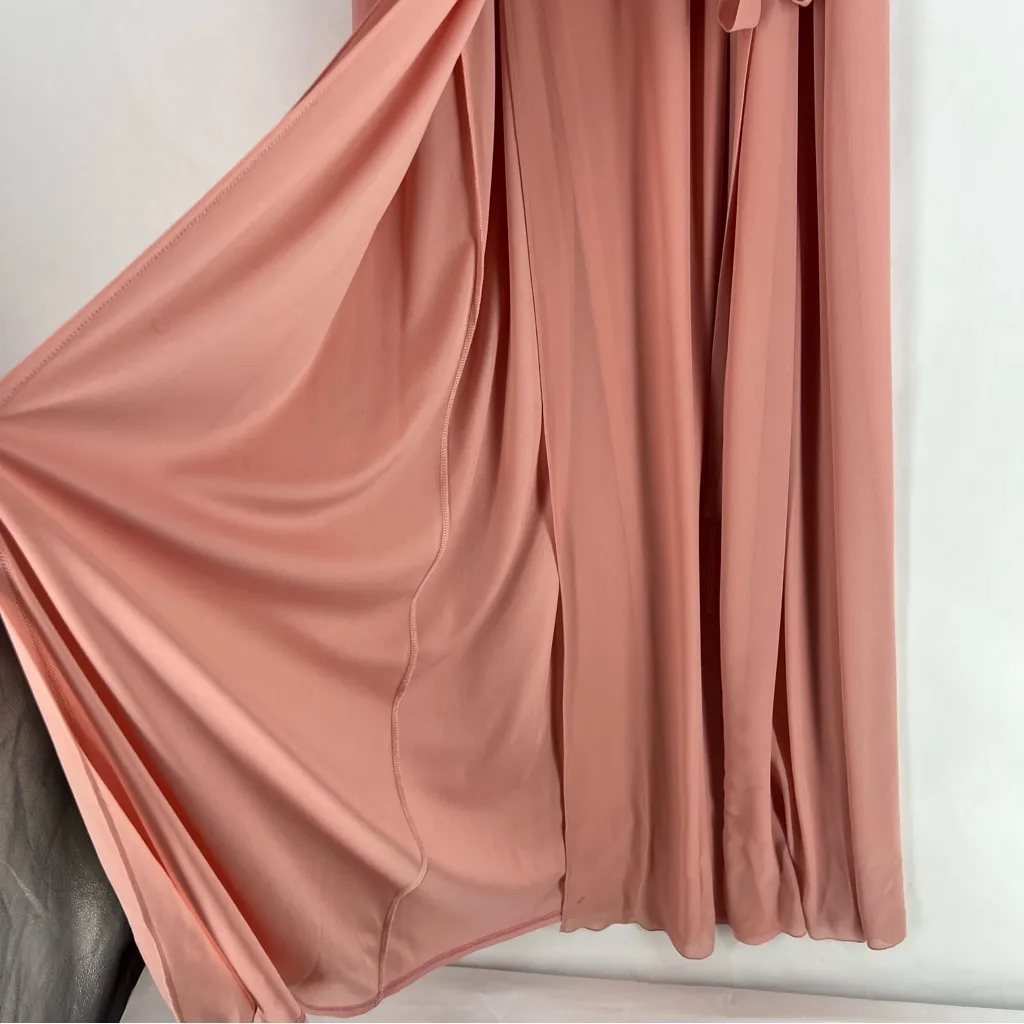 Show Me Your MuMu Pink Crepe Chiffon Flutter Sleeve V-Neck‎ Wrap Maxi Dress S - Image 7