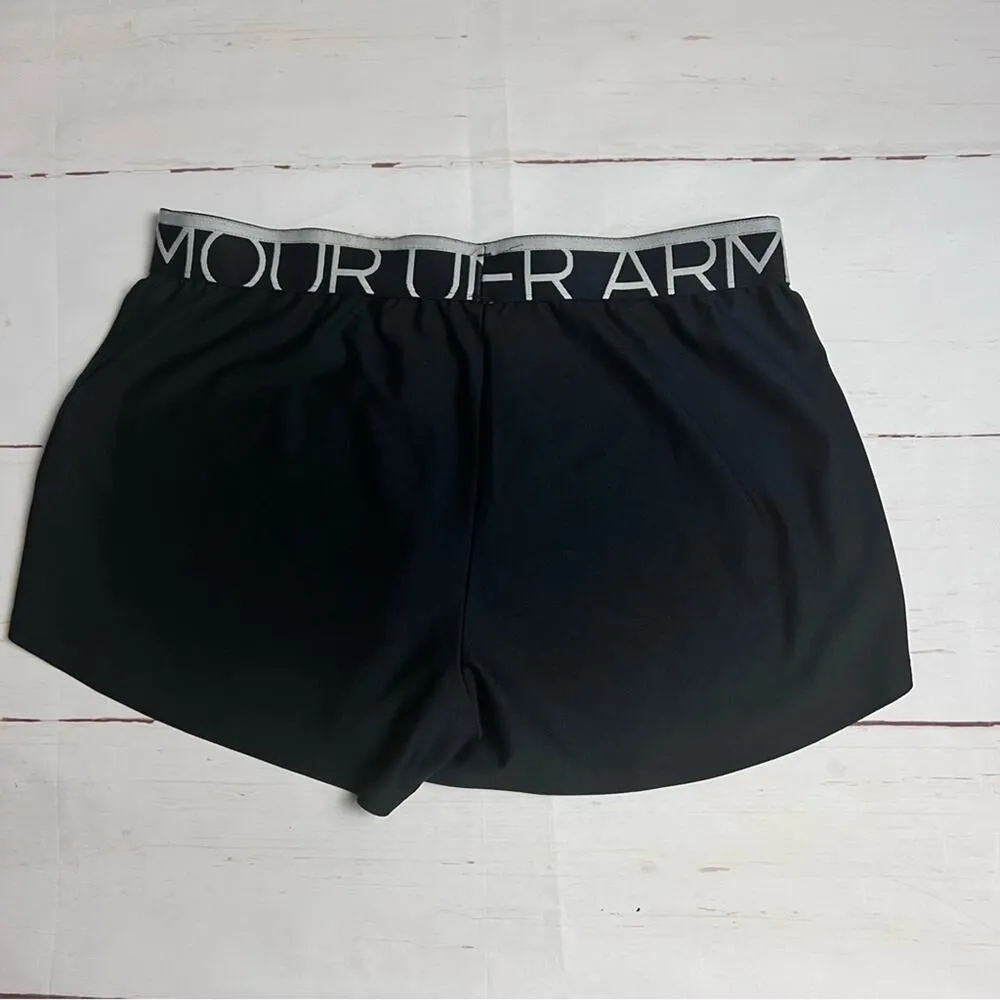 Under Armour Womens Sporty Athletic Black/White Logo Shorts Sz S - Image 8