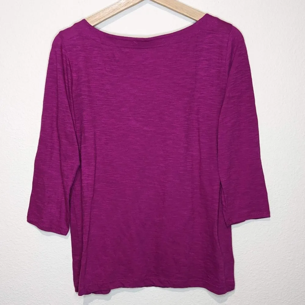 LOFT Boatneck T-Shirt Womens Size M 3/4 Sleeves Slub Knit Buttons Lightweight - Image 3