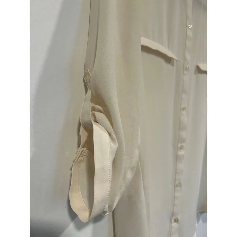 MNG Mango Minimalist Cream Long Sleeve Blouse XS Business Casual Officewear Tan - Image 4