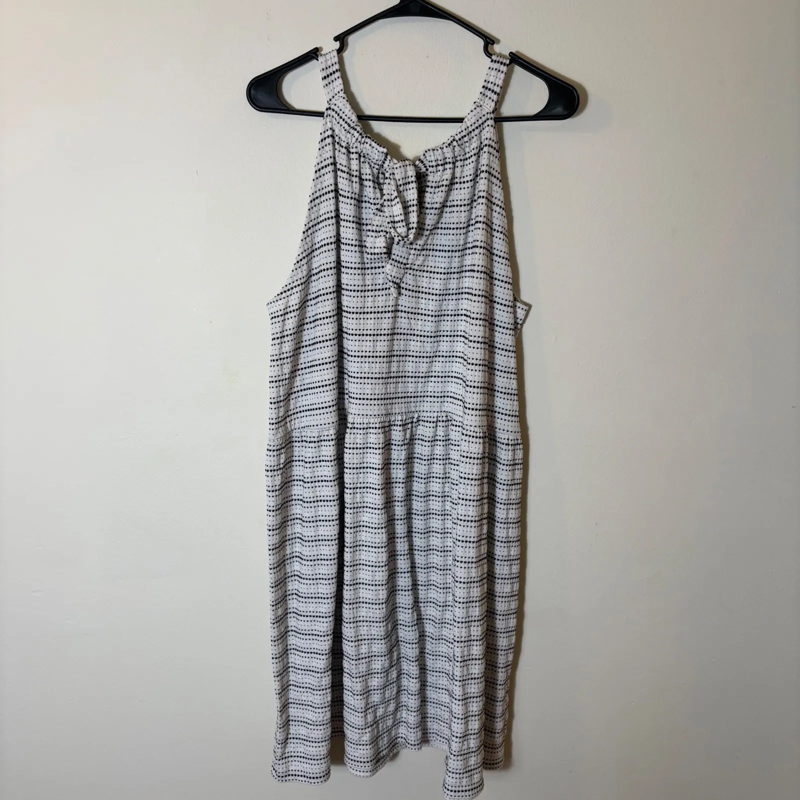 LOFT Womens‎ XXL Sleeveless Tiered Dress Black White Polka Dot Tie Back - Image 4