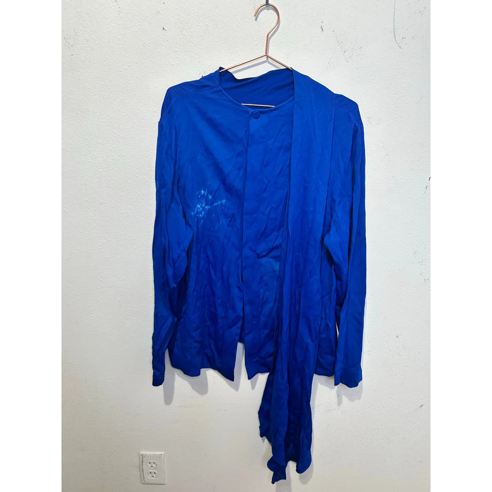 JOSEPH Women's Royal Blue High Neck Attached Scarf Cannon Glazed Top Size 38 - Image 7