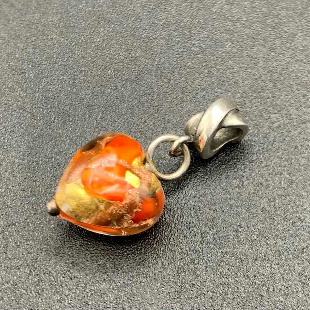 Kay Jewelers Charmed Memories Murano Glass Heart Dangle Charm Orange/gold 925 MA Orange - Image 2
