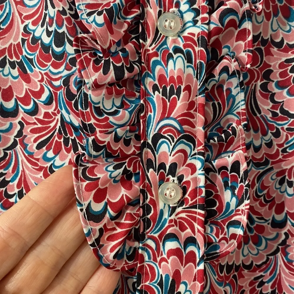 Vintage Lucky Winner button‎ up paisley long sleeve shirt M ruffle high neck Size M - Image 4