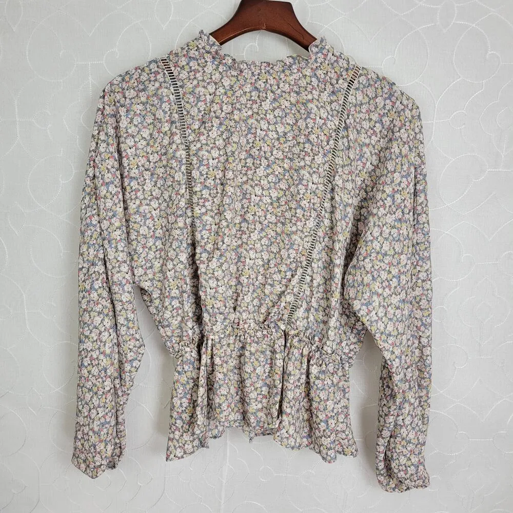 Sienna Sky Prairie Top Womens Medium Pink Blue Floral Lace Trim Cottagecore - Image 8