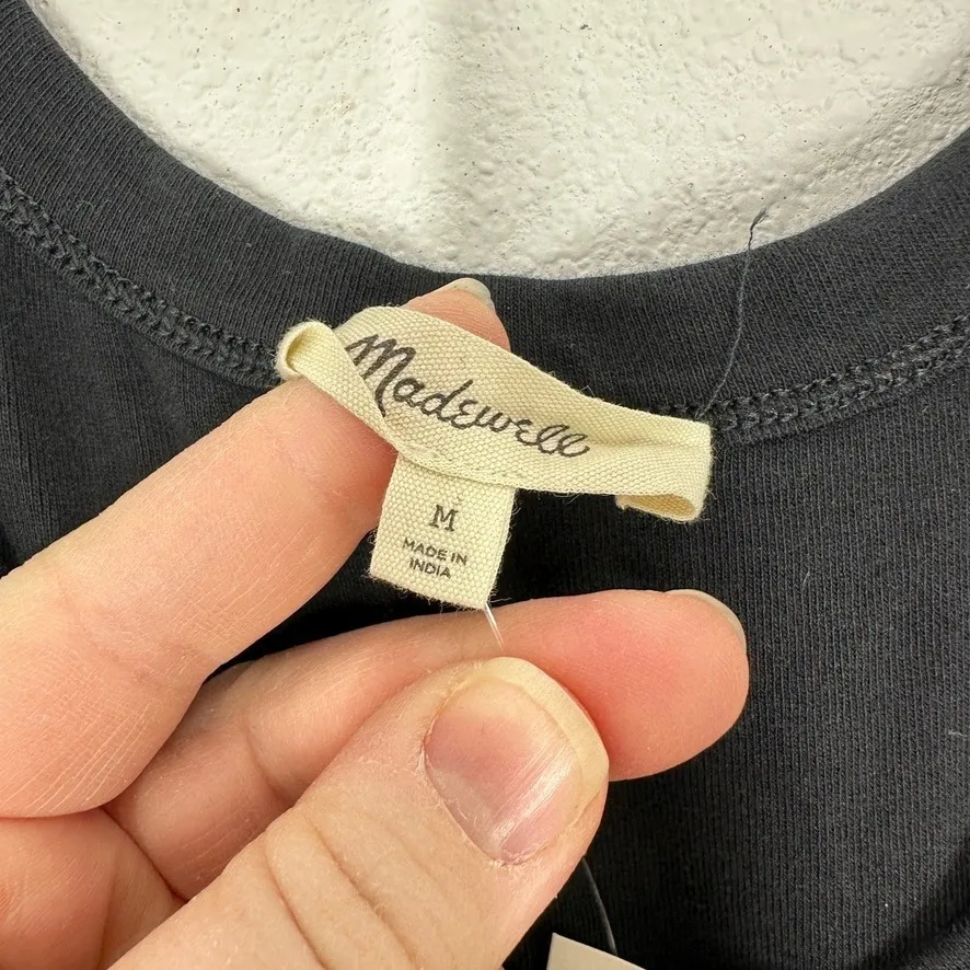 Madewell Black Tank Dress Cotton Blend Midi Ruffle Hem Pockets Size M NWT Ballet - Image 9