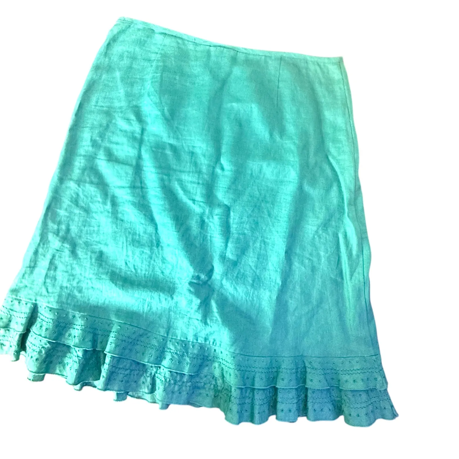 Willi‎ Smith 100% Irish Linen Layered Ruffle Hem Skirt Womens 8 Green Feminine - Image 6