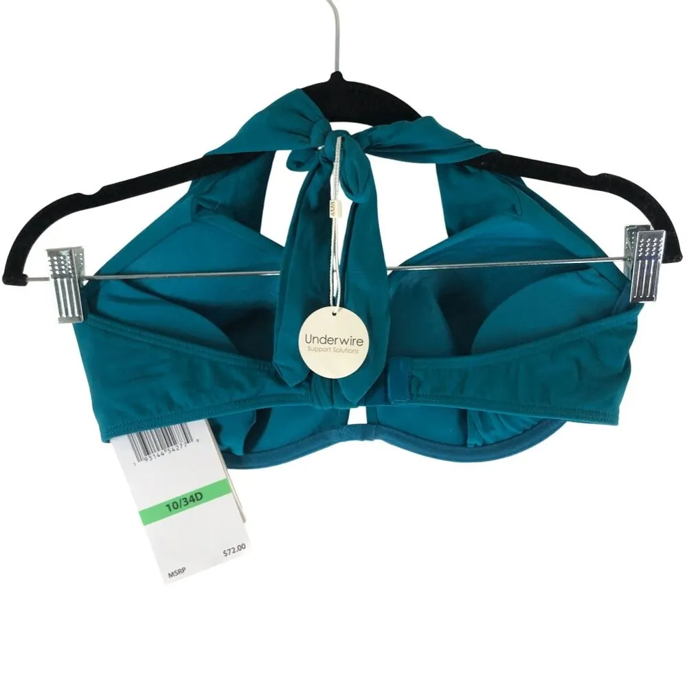 Coco Reef Contours Cameo Halter Bikini Top Underwire Shaping Teal Blue 10/34D - Image 4