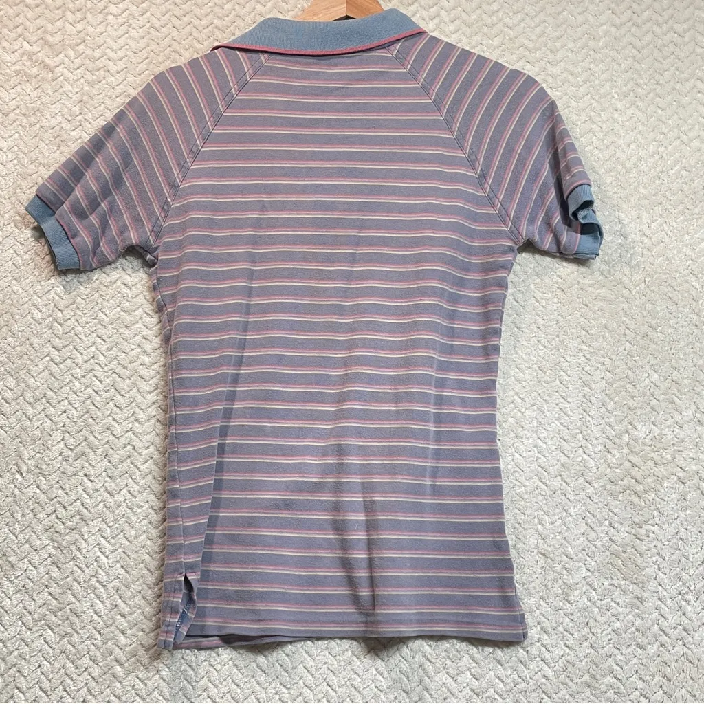 Vintage Loafers by Ryk Womens 70s Retro Purple Striped Polo Shirt Small Nerdcore Gray - Image 7