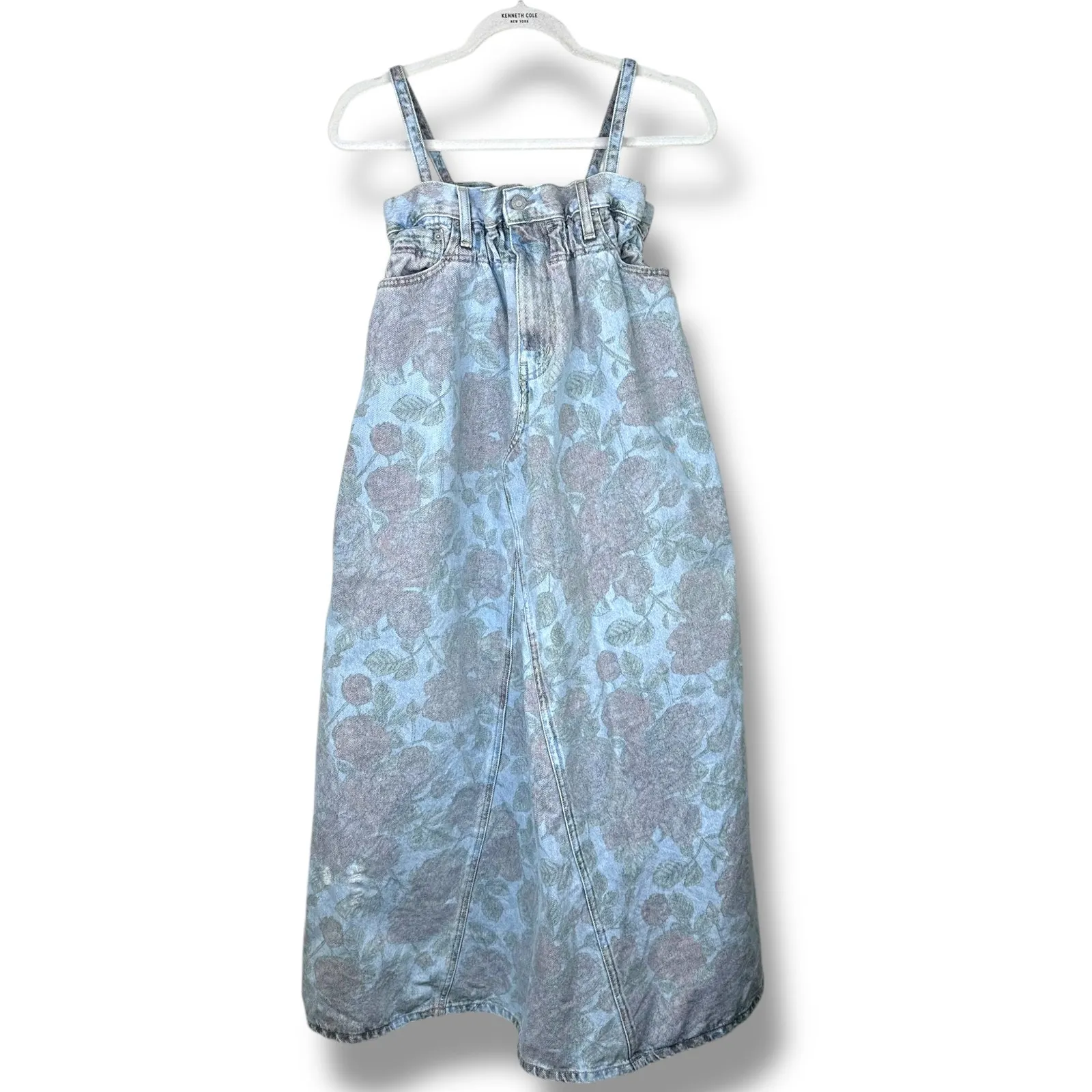 GANNI x Levi's Rare Faded Floral Print Vintage Denim Jean Distressed Midi Dress - Image 2