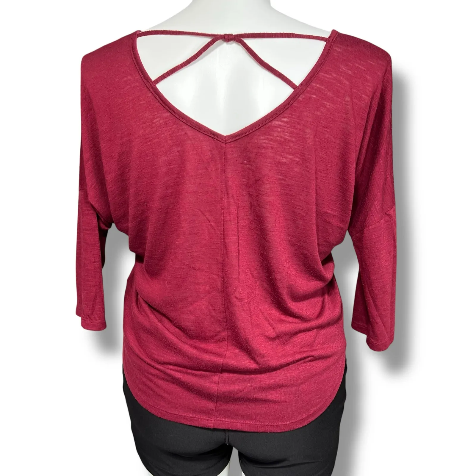 Maurices Womens Sweater Shirt Top V Neck Strappy Back Burgundy Red Large - Image 4