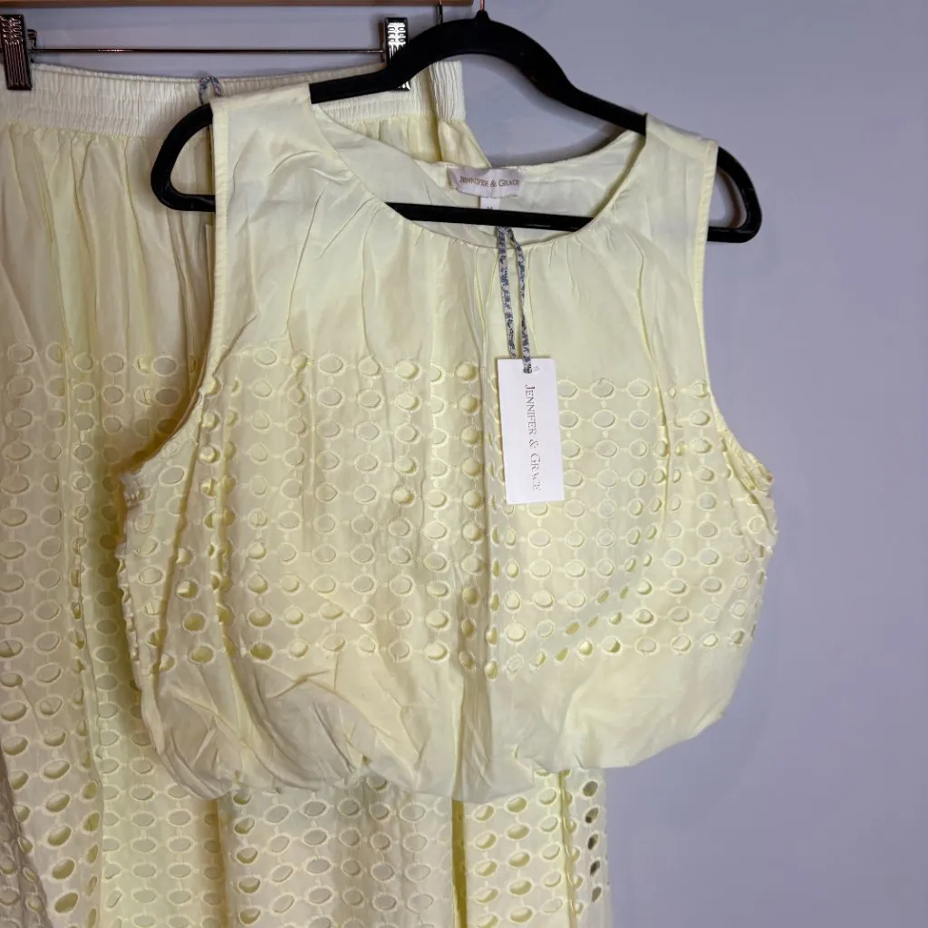 NWT Jennifer & Grace butter yellow eyelet embroidered skirt tank set Size M - Image 2