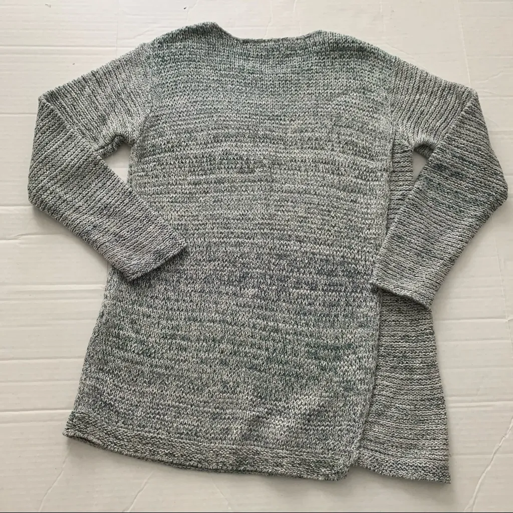 J Jill Purejill Green Grey White Faux Wrap Sweater - Image 2