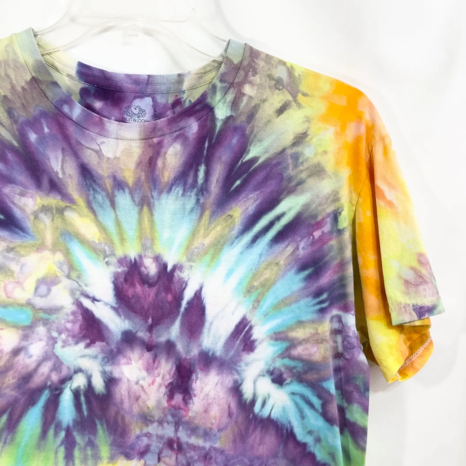 Fruit of the Loom Large Top Handmade‎ Tie Dye Shirt Colorful Purple Yellow 864 - Image 5