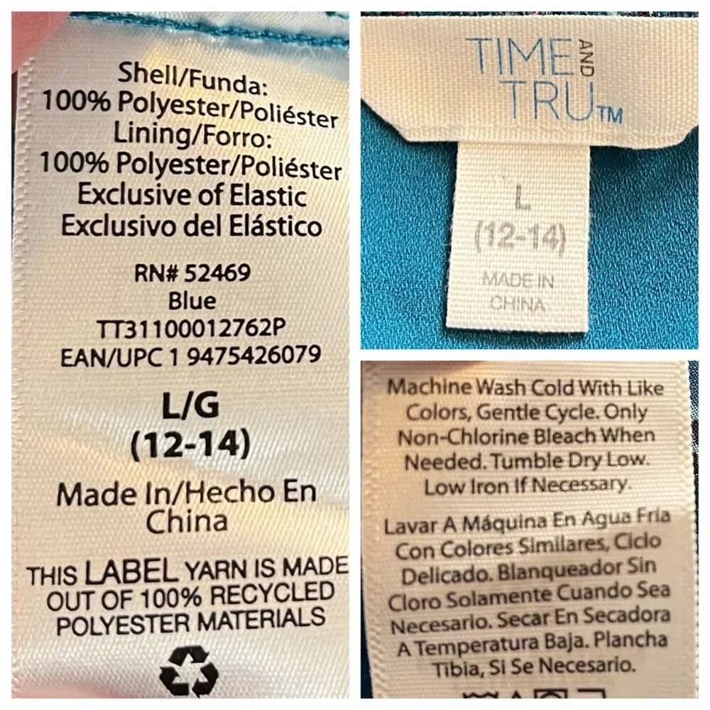 Time & Tru Midi Dress Smocked Long Sleeves Teal Floral Women’s Size Large 12/14 - Image 14