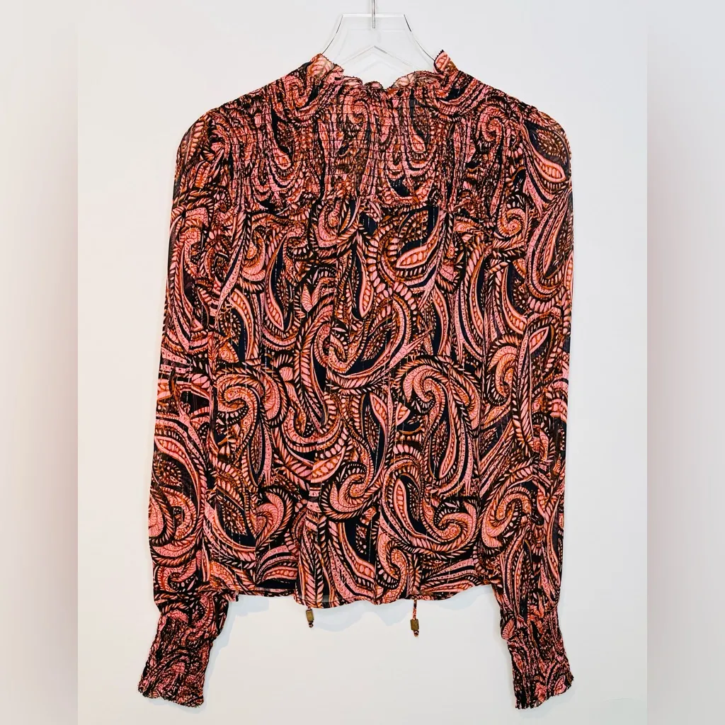 Karina Grimaldi Pink Black Roma Paisley Popover Chiffon Blouse Shirt Top - Image 3