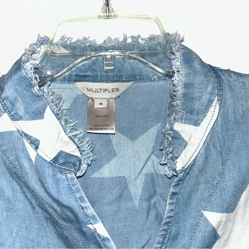 Multiples  Denim/Star Pattern Button Down Top Women’s Medium - Image 2