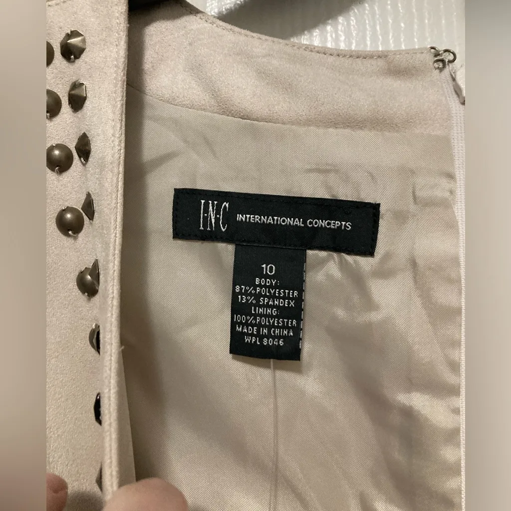 I.N.C. New Cream Beige Faux Suede Studded Detail Sleeveless Shift Dress - Image 2