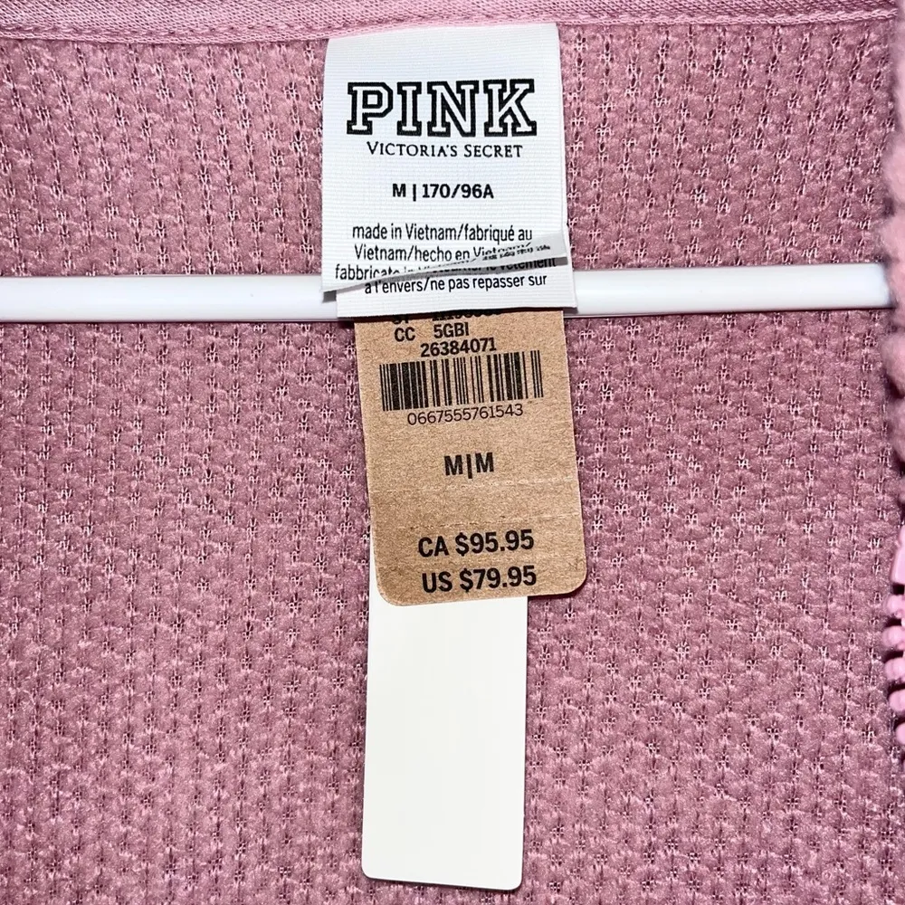 PINK VICTORIA’S SECRET Varsity Sherpa Half Zip Pullover Pink Colorblock Med NWT - Image 15