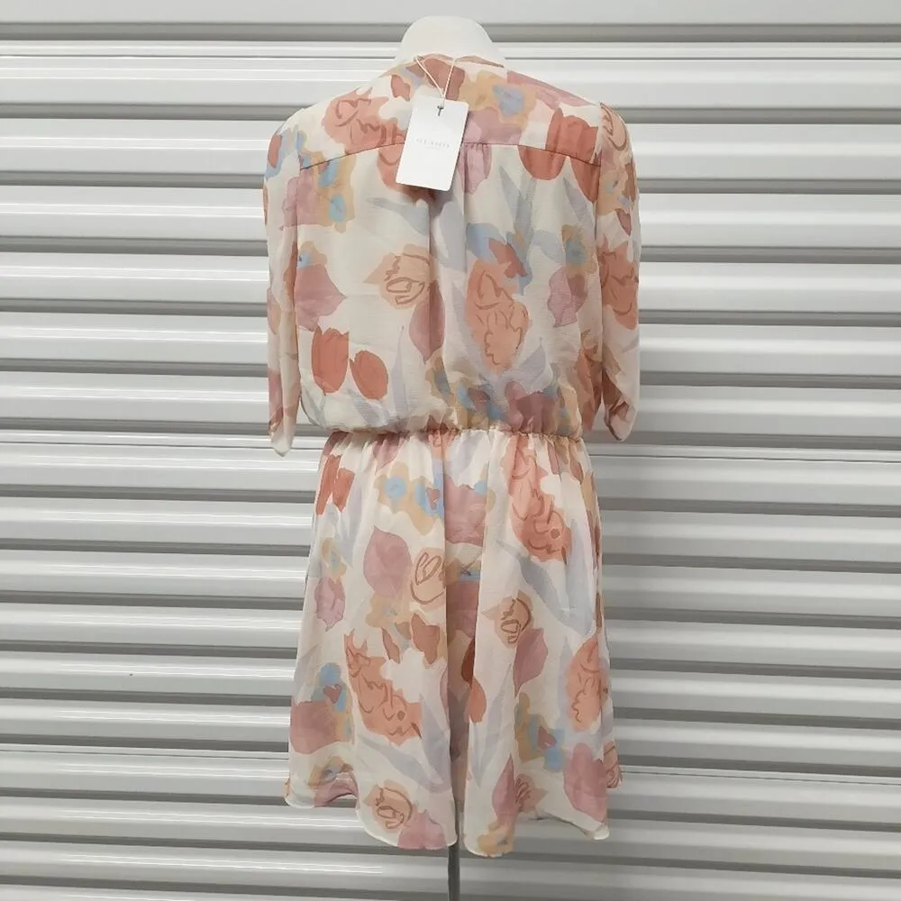 Ted Baker Juleah Dress Womens US Size 8 Floral Ruched Short Sleeve Minidress - Image 6
