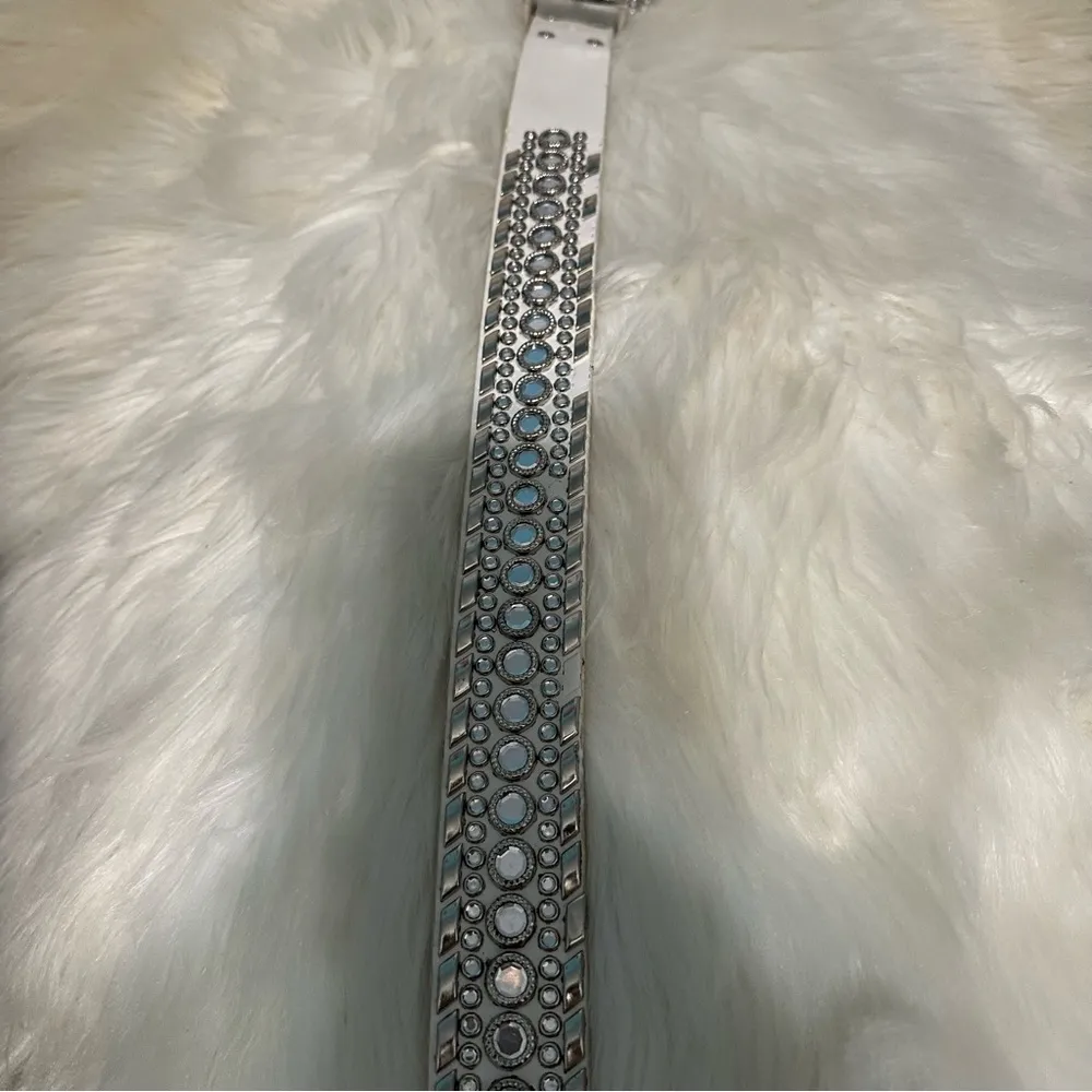White Chunky Bedazzled Western Style Belt Small - Image 11