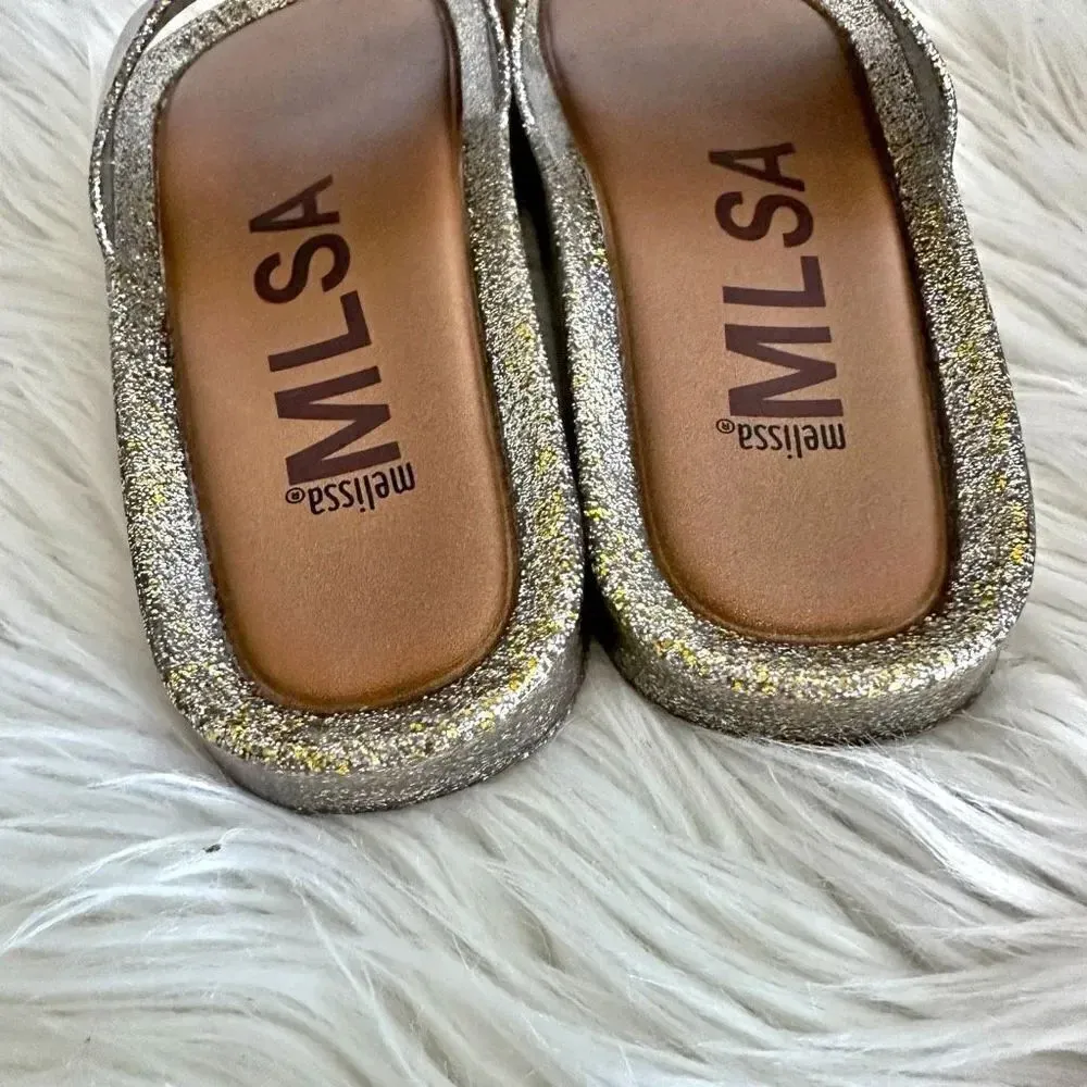 MELISSA | Gold Silver Glitter Beach Slide Sandals Sandal Jellies Jelly | Size 5 - Image 4