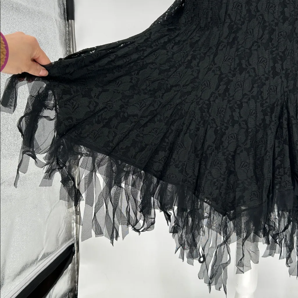 Simon Chang Black Lace Asymmetrical Ruffle Midi Skirt Size 4 - Image 7