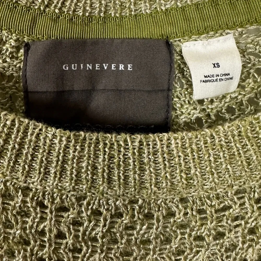 Anthropologie Guinevere Hemp Metallic Sweater XS Crewneck Gold Sheer Open Knit - Image 7