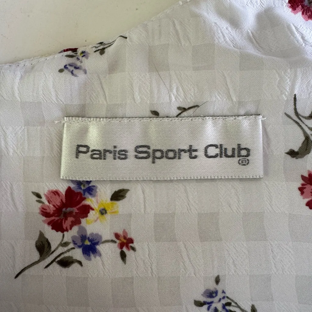 Vintage 90s Paris Sport Club White Floral Corset Tie Back Fit Flare Dress Large - Image 6