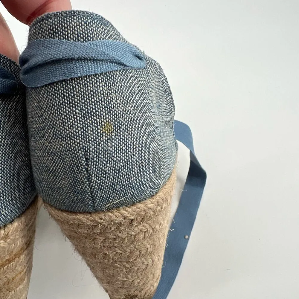 Old Navy Womens Sz 8 Blue Chambray Espadrille Wedge Heels Shoes Ribbon Ankle Tie - Image 7