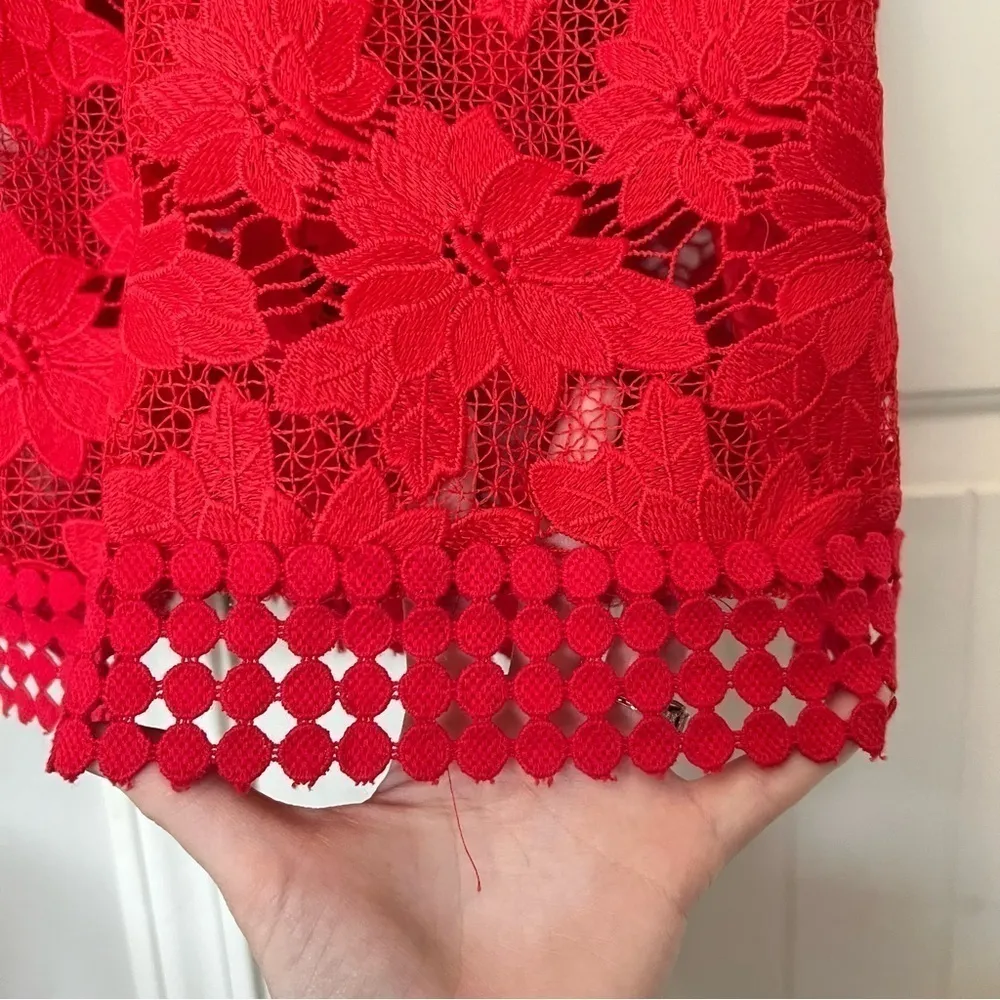 Nicholas Floral Lace Rouleau Ball Dress in Hibiscus Red Size 6 - Image 7